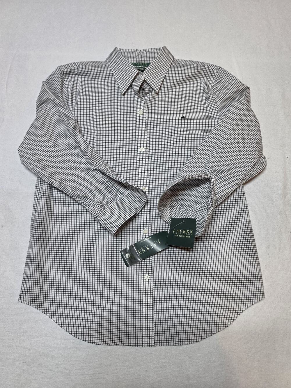 lauren ralph lauren womens button up shirt White Plaid 3/4 Sleeve Size M